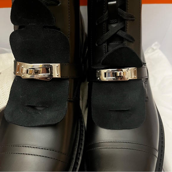 Hermes Funk Black Leather Kelly Ankle Boot Size Eu38 US7.5 - Picture 3 of 5